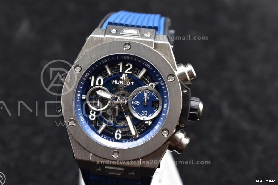 Edition Skeleton Dial ZF 1:1 424 A Rubber Titanium Hublot on Blue Best FlexibleFit Big Unico Blue Strap Bang 0330